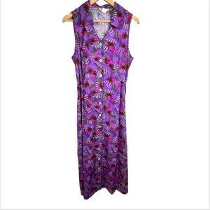 VTG 90s Impressions Maxi Dress M Purple Floral Collared Button Front Boho Retro